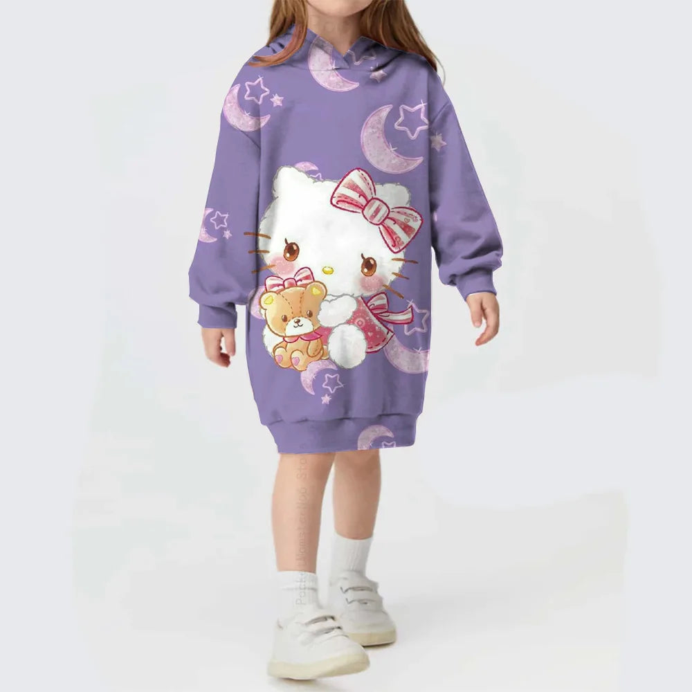 Hooded Dress For Girls Hello Kitty Kuromi print  Long Sleeve Winter Girls Dresses Hello Kitty Children Hoodies Casual Dress