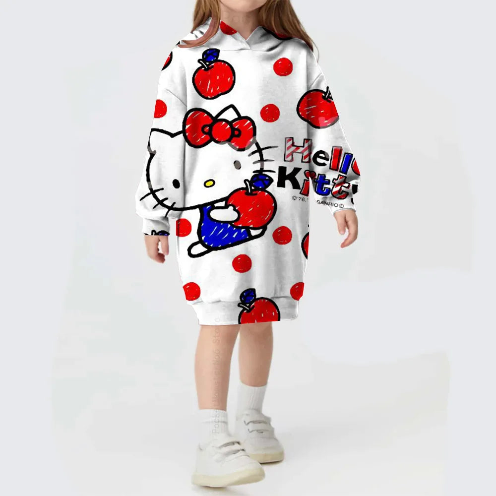 Hooded Dress For Girls Hello Kitty Kuromi print  Long Sleeve Winter Girls Dresses Hello Kitty Children Hoodies Casual Dress