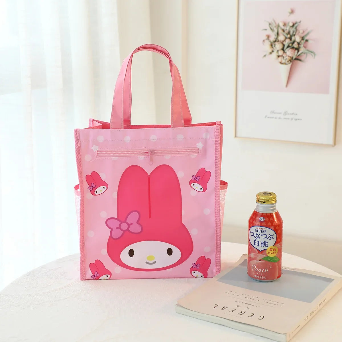 Kawaii Cartoon Handbags Hello Kitty Double Layer Water Proof Tote Bag Cute Kuromi Cinnamoroll Art Pack Shopping Bag Gifts