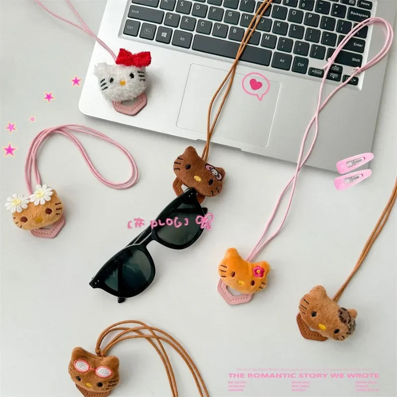 Hello Kitty Leather Sunglasses Rope Neck Hanging Glasses Holder Eyeglass Pouch girls Storage Student Versatile lanyard