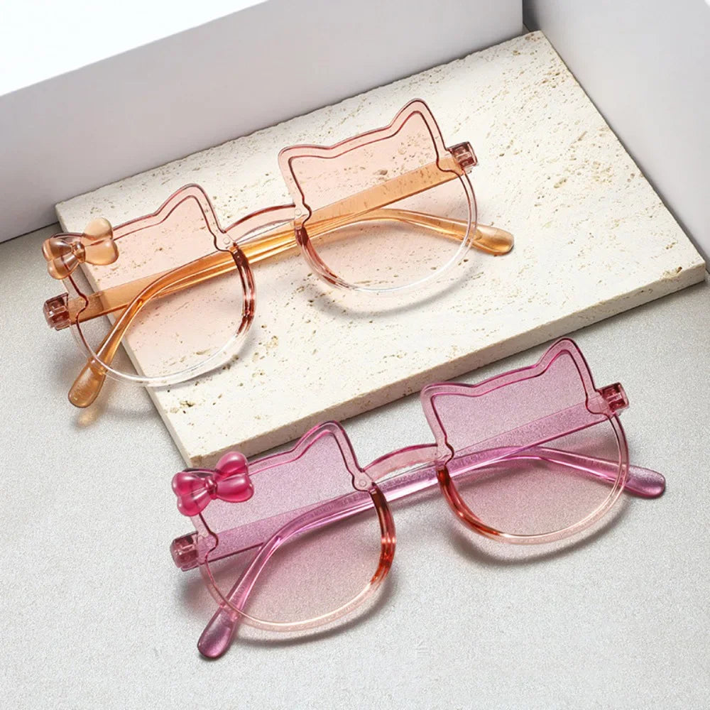 Hello Kitty Kids Sunglasses Girl Boy Shiny Bowknot Sun Glasses Lovely Children Eyewear Fashion Gradient Eyeglasses Gifts