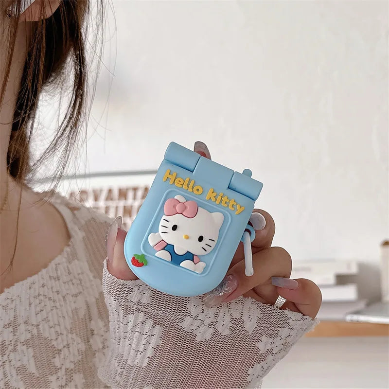 3D Phone Hello Kitty Case For Airpods 4 Generation Mirror Blue Earphone Cover For Airpods1 2 3 Pro Soft Silicone Protective Case