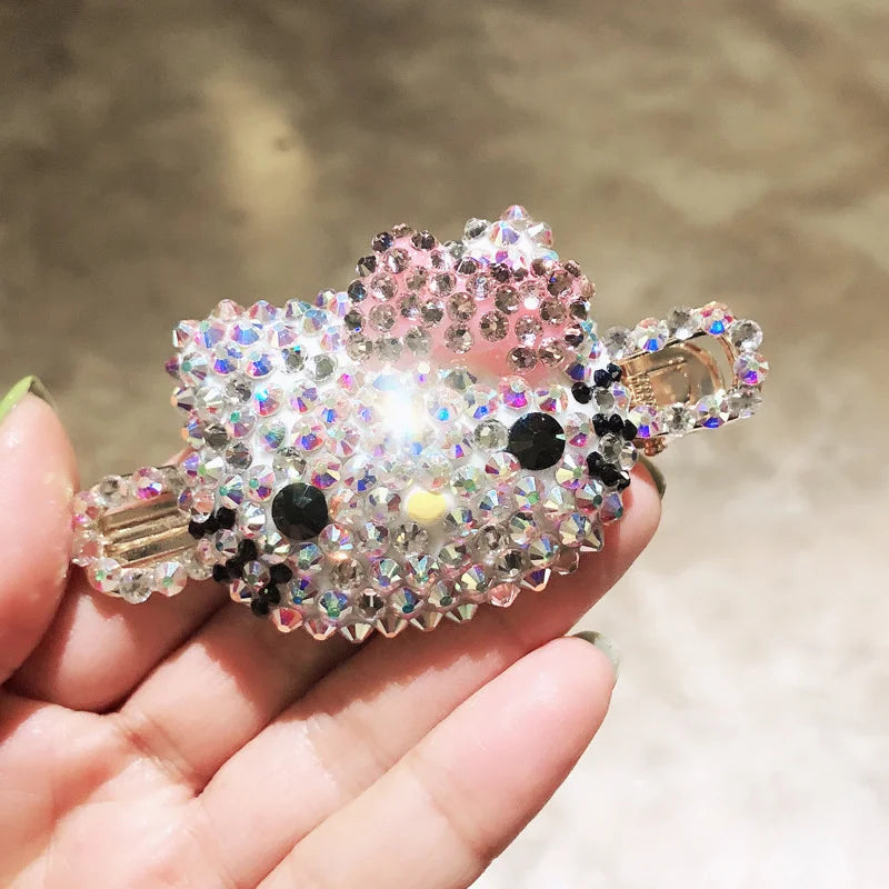 Kawaii Anime Rhinestone Hair Clip Cute Hello Kitty Y2K Exquisite Sweet and Cool Broken Hair Clip Gifts for Girls