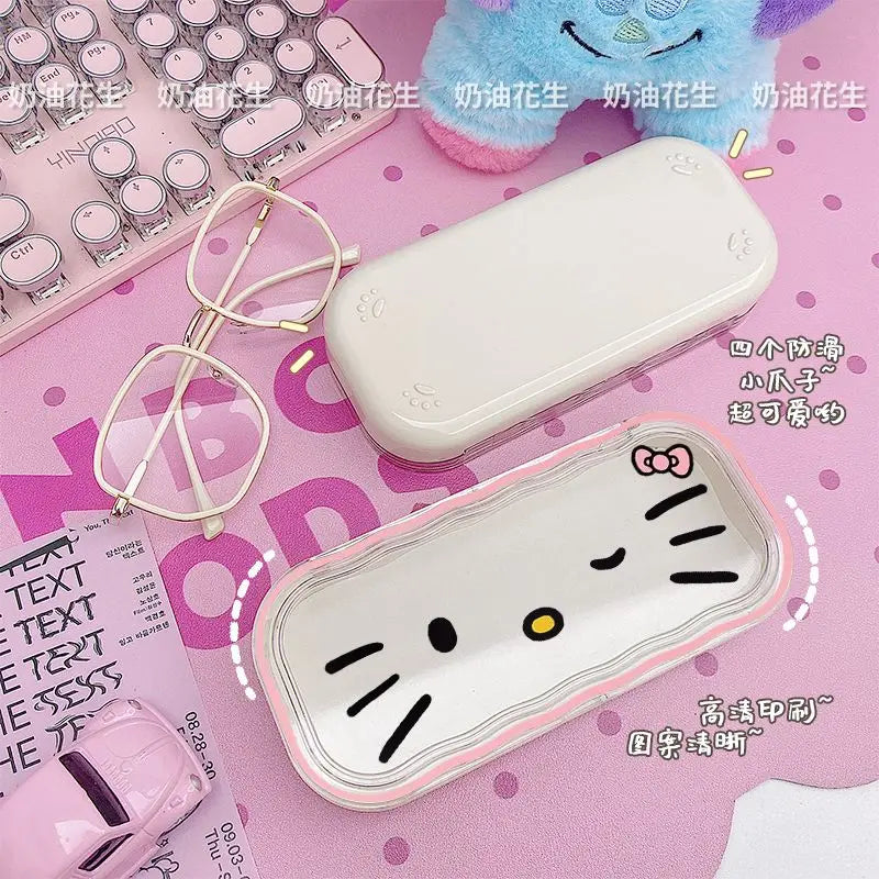 Kawaii Hello Kitty Glasses Storage Box Cute Cartoon Translucent Box Sunglasses Protective Case Anime Peripheral Girl Gift