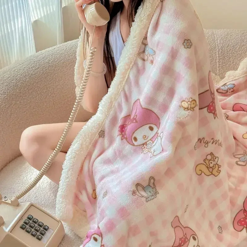 Cinnamoroll My Melody Anime Ins Milk Fleece Blanket Cute Hello Kitty Kawaii Warm Nap Sofa Cover Gifts for Kids