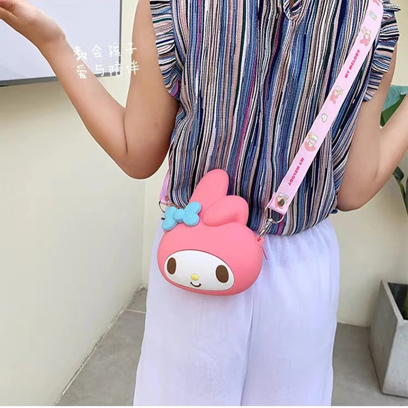 Kawaii Shoulder Bag Kuromi Silicone Bag Hello Kitty Messenger Bag My Melody Cinnamoroll Coin Purse Children's Toys Gift