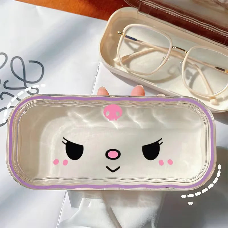 Hello Kitty Glasses Case Storage Box Anime Kawaii Cartoon Transparent Wave Sunglasses Protective Case Gifts for Girls