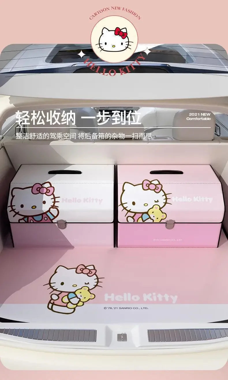 Sanrio Kawaii Hello Kitty Car Trunk Storage Box Anime Cartoon Lovely Fashion Exquisite Creative Waterproof Universal Storage Box