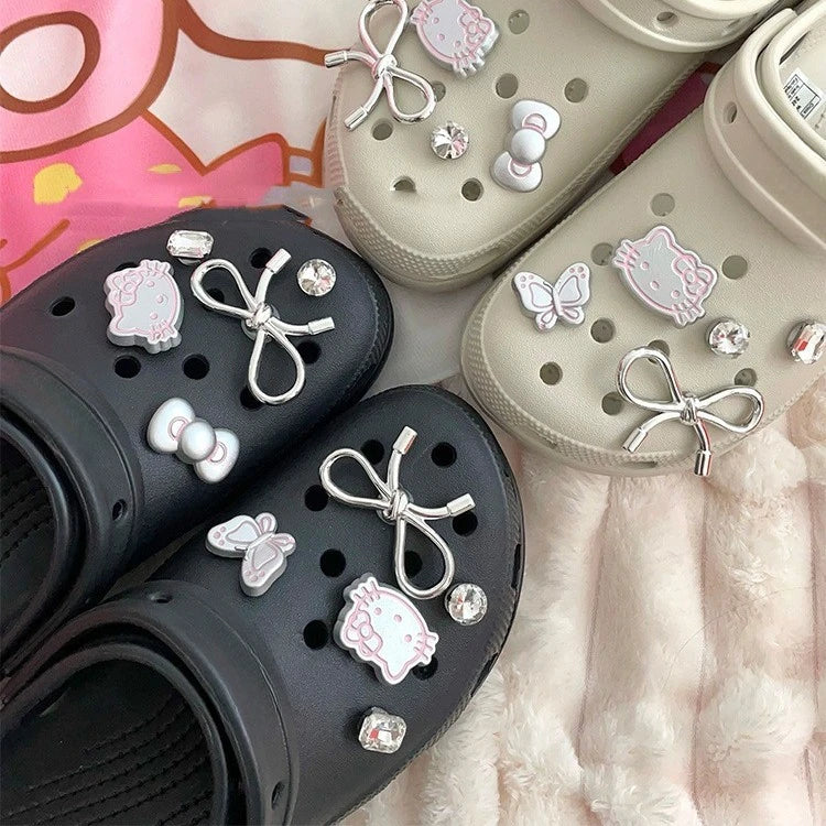 Hello Kitty Silvery Shoe Charms Set Cute Cartoon Plastics Decorations for Clogs & Sandals Perfect Gift for Boy Girl