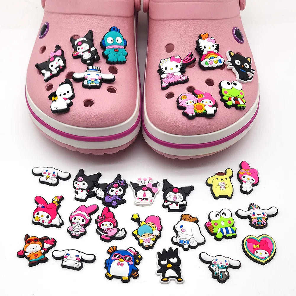 Sanrio Series Suit Shoe Charms Hellokitty Kuromi My Melody Set Shoe Charms for Clogs Shoe Accessories Charms for Friends Gifts