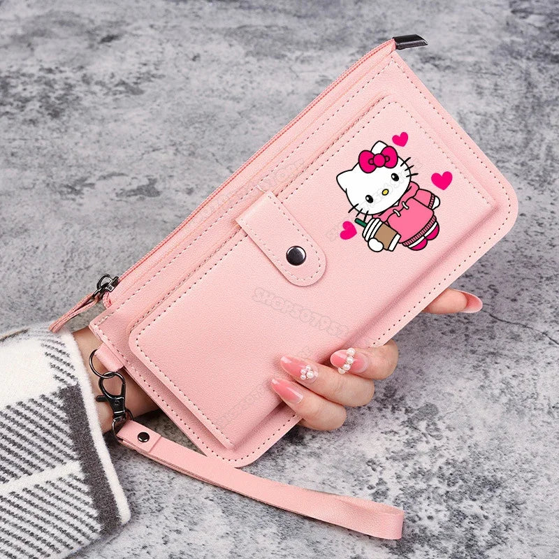 Hello Kitty Kuromi Women Wallets PU Leather Female Purse Multi-Cards Holder Coin Foldable Wallet Zipper Billfold Hipster Credit