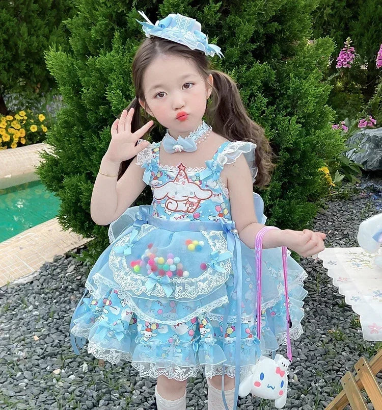 Anime Hello Kitty Kuromi Children's Dress CosPlay Academy Style Pleated Skirt Girl Princess Clothes Girl  Birthday Gift