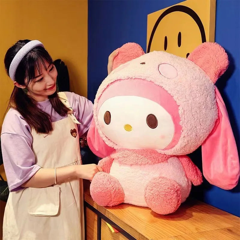 Large My Melody Turned Into A Panda Pillow Stuffed With Kawaii Doll Plush Toy Kuromi Hello Kitty Plush Gift.