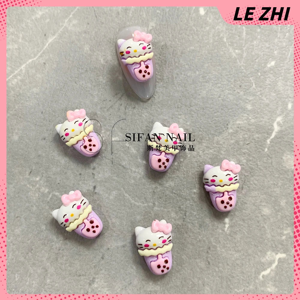 20PCS Kawaii Cartoon 3D Nail Accessories Hello Kitty Kuromi Dress Up Bowknot Decoration Art Charms DIY Jewelry Supplies Gift