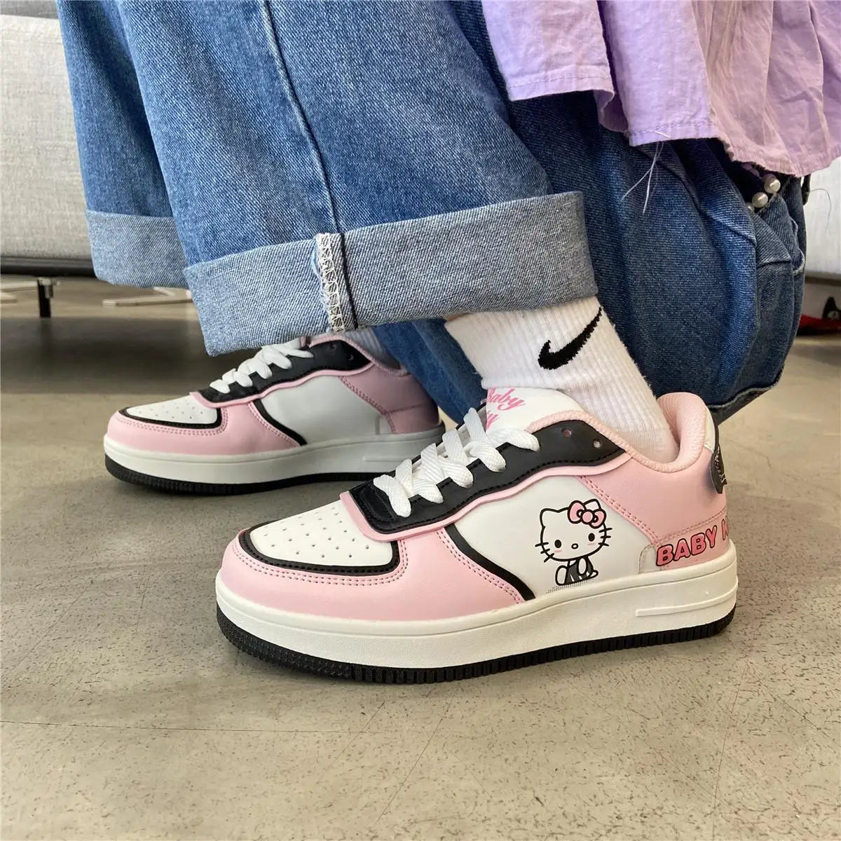 Hello Kitty Kuromi Kawaii Women's Shoes Fashion Breathable Sneaker Leather Cartoon Cute Female Sneakers