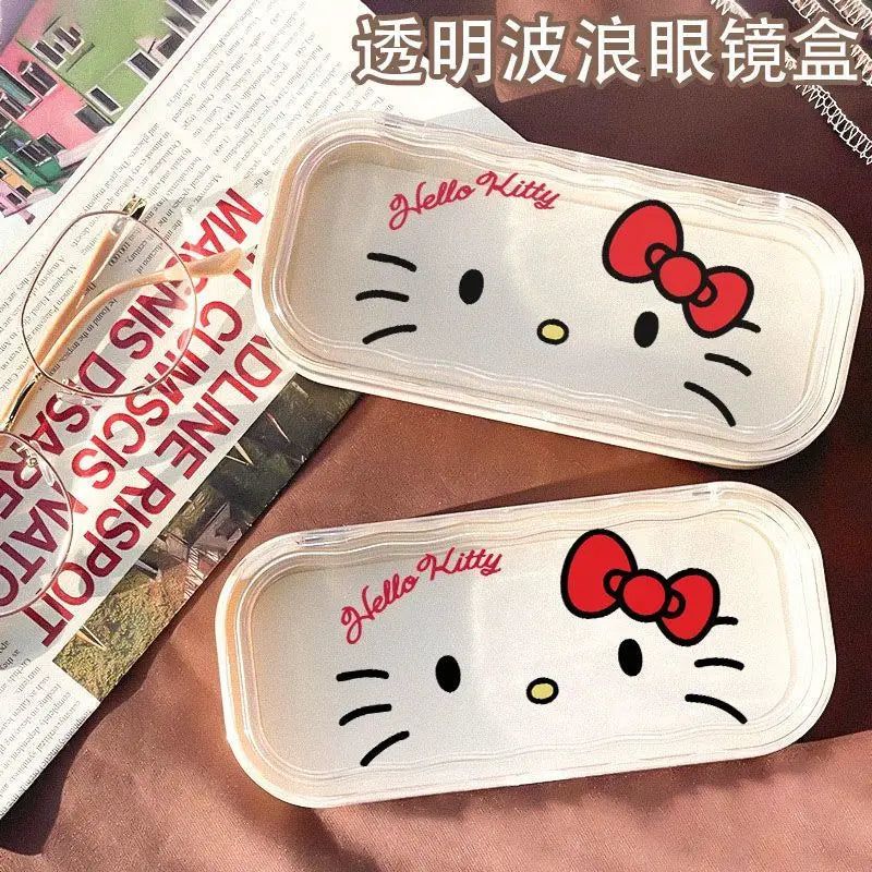 New Hello Kitty Glasses Case Red Storage Box Anime Kawaii Cartoon Transparent Sunglasses Protective Case Girl for Gifts