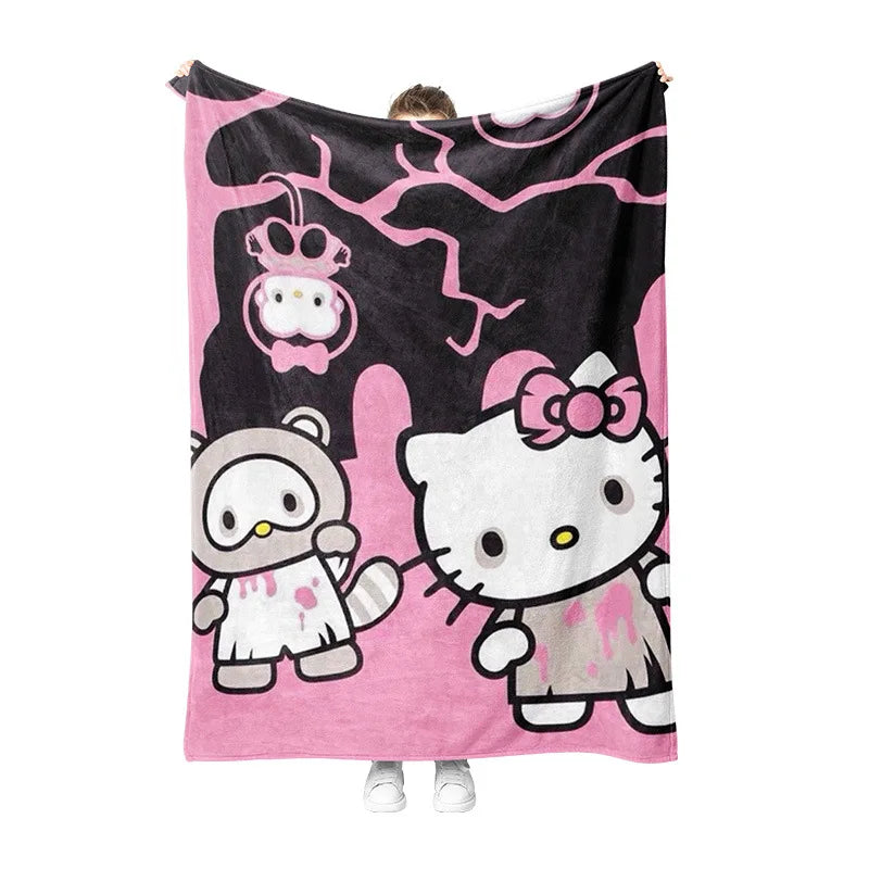 Hello Kitty Blanket Halloween Plush Ghost Cartoon Large Flannel Blanket New Cute Cotton Sofa Nap Bed Sheet Christmas Gift