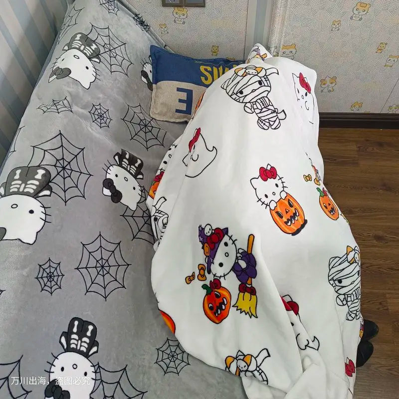 New Hot Halloween Ghost Pumpkin Hello Kitty Plush Cartoon Large Flannel Blanket Cute Cotton Sofa Nap Blanket Bed Sheet