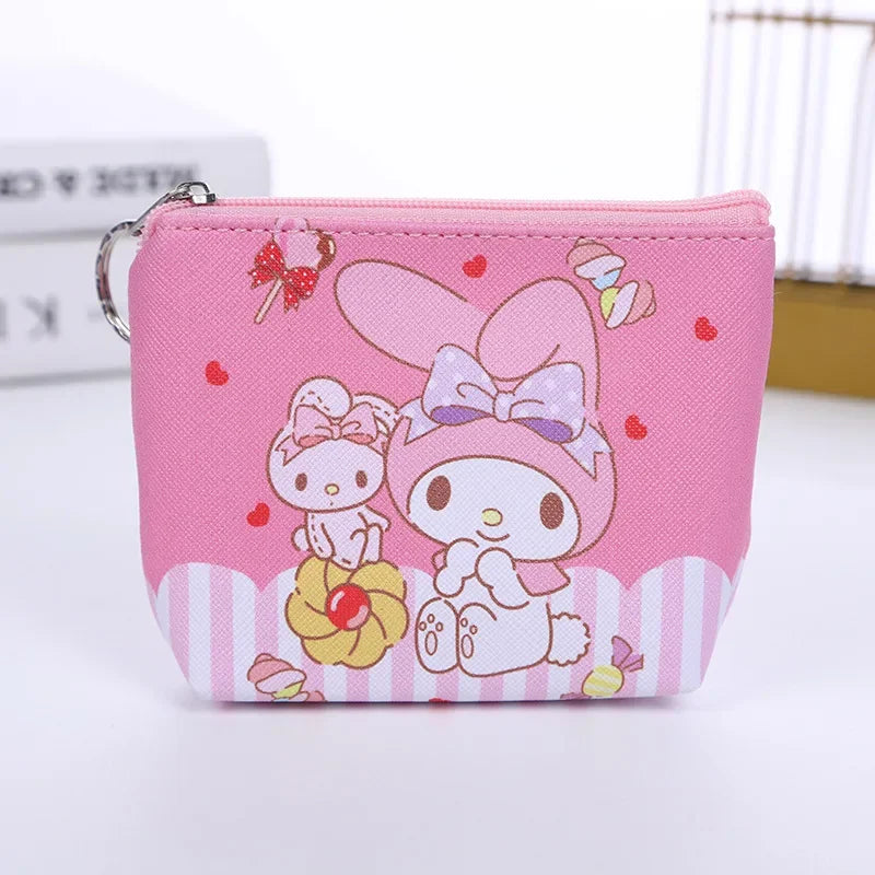 Hello Kitty Purse Coin Purses Cartoon Printed PU Melody Cute Wallet Bag Keychains Storage Bag Kuromi Kawaii Mini Pouch