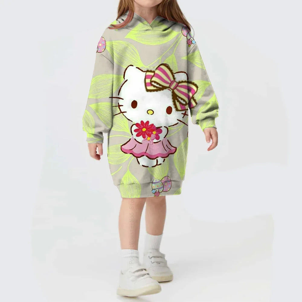 Hooded Dress For Girls Hello Kitty Kuromi print  Long Sleeve Winter Girls Dresses Hello Kitty Children Hoodies Casual Dress