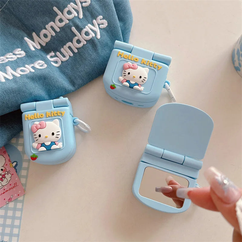 3D Phone Hello Kitty Case For Airpods 4 Generation Mirror Blue Earphone Cover For Airpods1 2 3 Pro Soft Silicone Protective Case