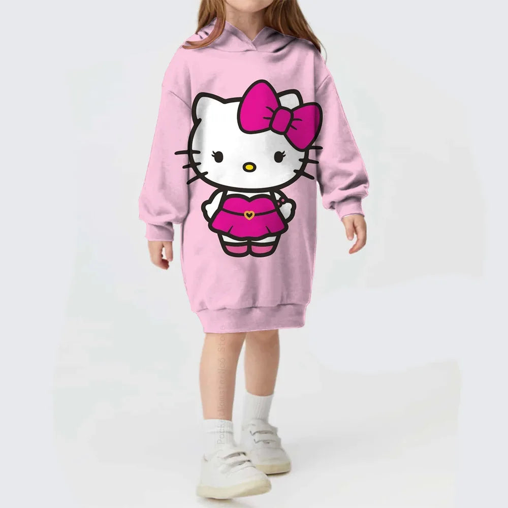 Hooded Dress For Girls Hello Kitty Kuromi print  Long Sleeve Winter Girls Dresses Hello Kitty Children Hoodies Casual Dress