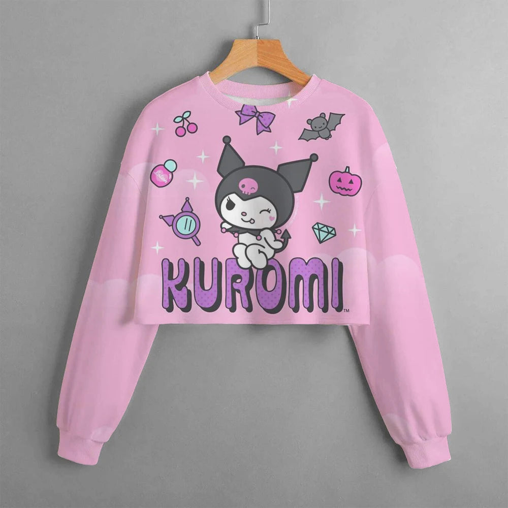 Hello Kitty Kuromi Hoodie Pattern Long sleeved Top for Children and Girls Outdoor Sports Top Sweatshirt