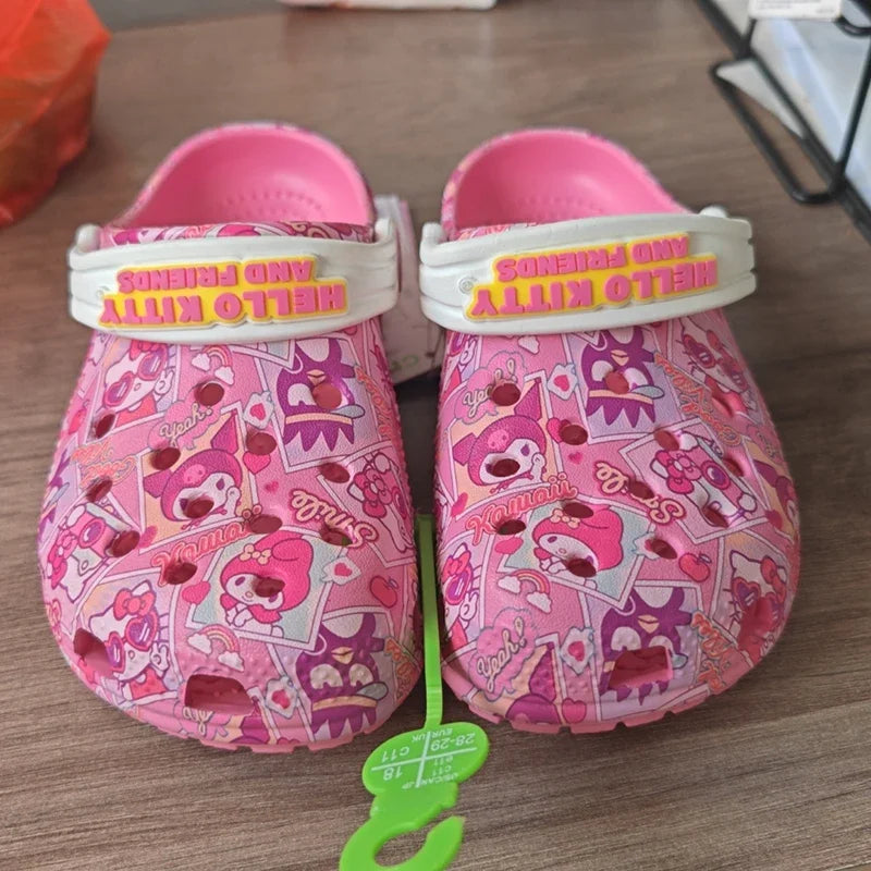 Children Slippers Hello Kitty Kuromi Summer Girls Cartoon Non-slip Soft-soled Wrap Toe Sandals Suitable for age 3-15 Girl Gift ﻿