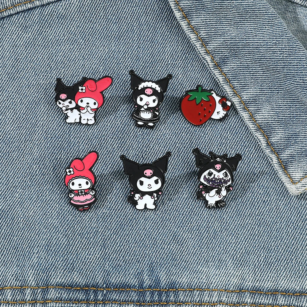 Sanrio Enamel Pins for Backpack Cute Cartoon Hello Kitty Brooches for Women Kawaii Kuromi My Melody Anime Metal Badges Jewelry