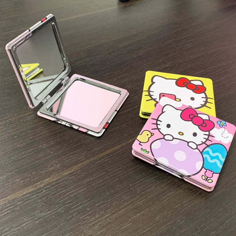 Hello Kitty Mirror Portable Small Mirror Hello Kitty Portable Folding Mirrors Double-Sided Pattern Makeup Gift For Girl