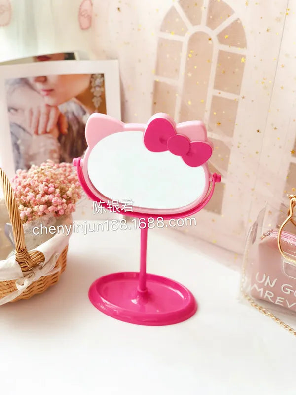 Hello Kitty Vanity Mirror Cartoon Shiny Rhinestones Beauty Handheld Mirror Diamond Pink Girls Flip Girl Gift