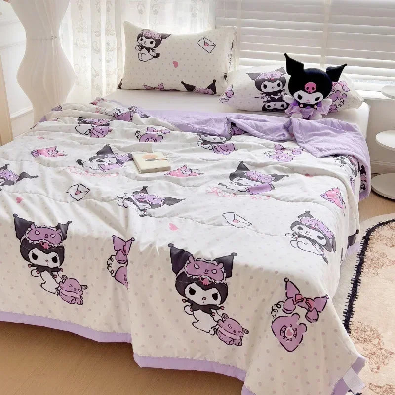 2025 New Summer Air Conditioner Quilt Kuromi Hello Kitty Children's Nap Quilt Office Blanket Cute Class A Washed Cotton