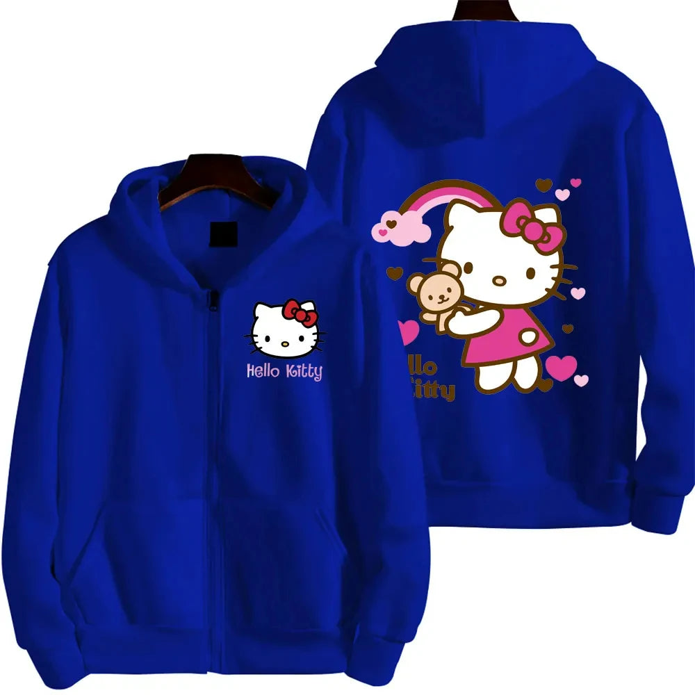 Women's Zipper Hoodie Autumn and Winter New Cute Kawaii Hello Kitty Pattern Sweatshirt 2025 Streetwear Women's Clothing