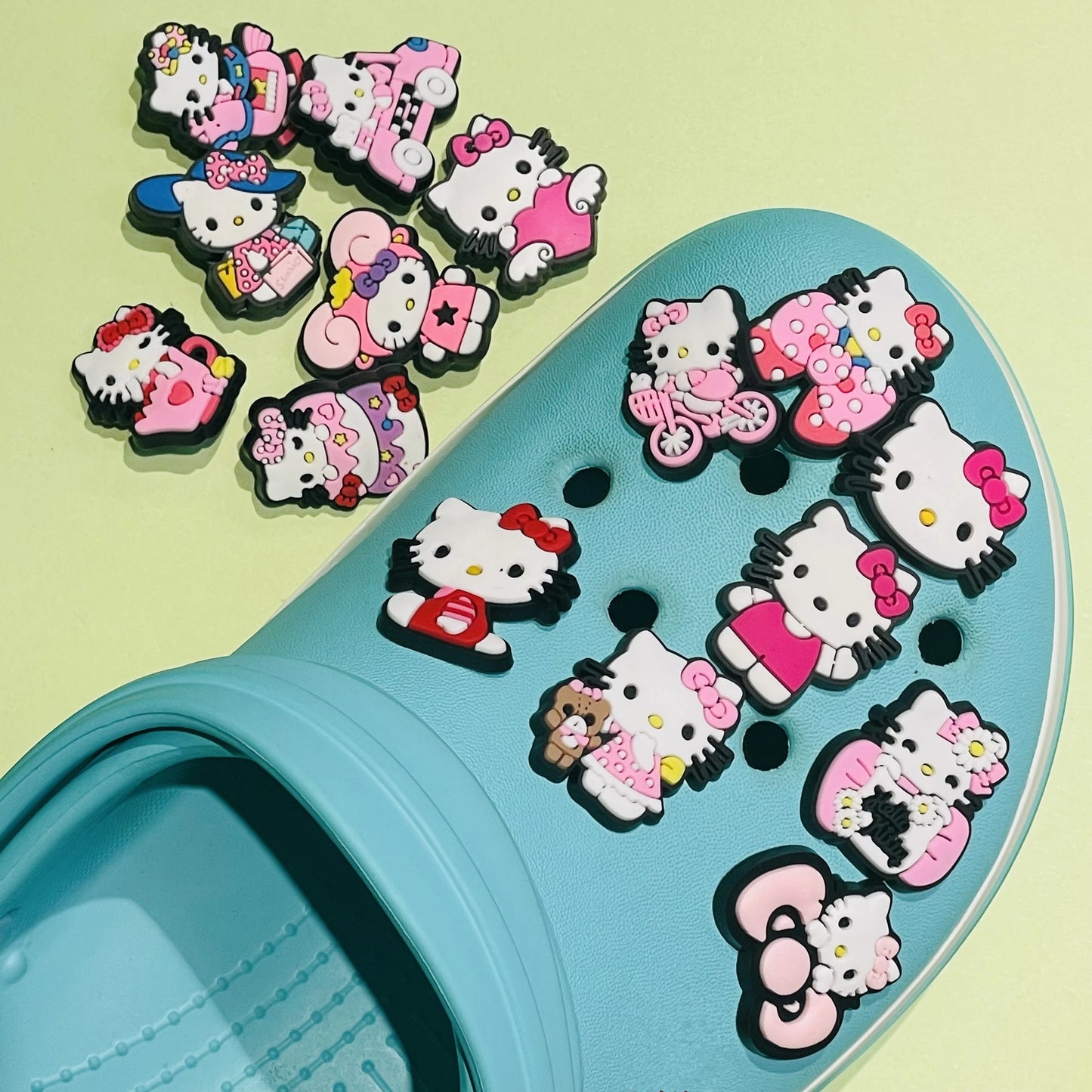 Hot Sales 1-15pcs Hello Kitty PVC Adorable Shoes Buckle Charms Kids Sandals Decorations Fit Birthday Gifts