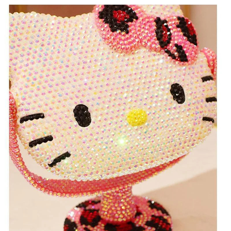 Hello Kitty Vanity Mirror Cartoon Shiny Rhinestones Beauty Handheld Mirror Diamond Pink Girls Flip Girl Gift