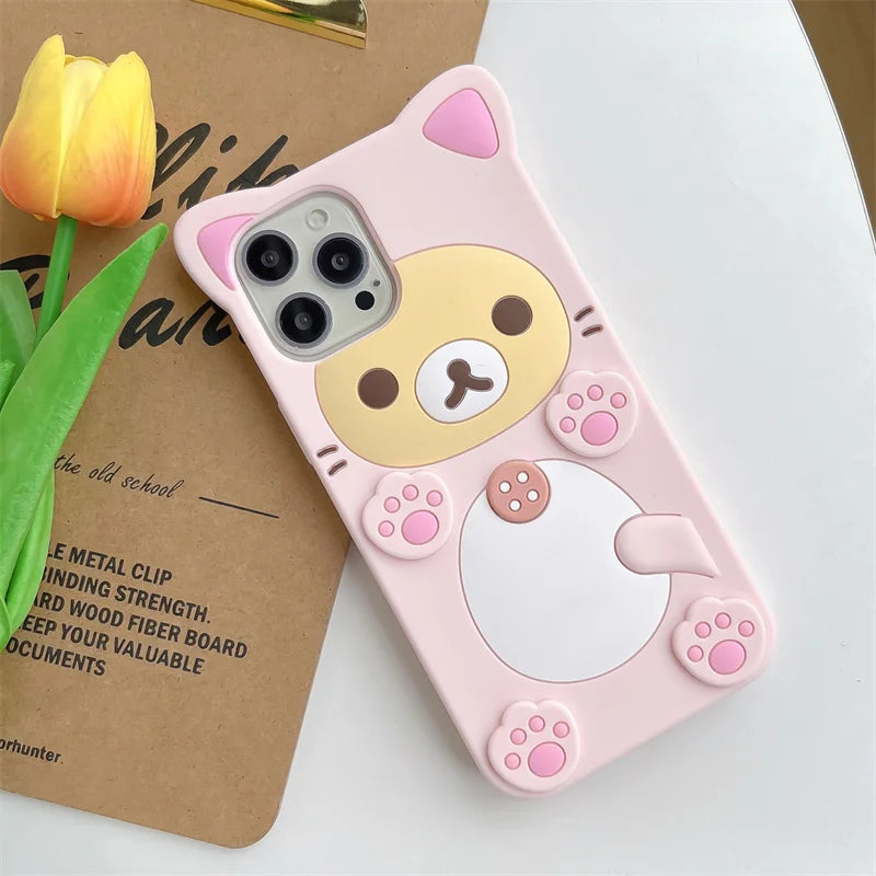 3D Cute Cartoon Pink Bear Soft Silicone Case for iPhone 14 13 11 12 Pro Max Mini XS XR X 6 6s 8 7 Plus 5 5s SE 2020 2022 Cover