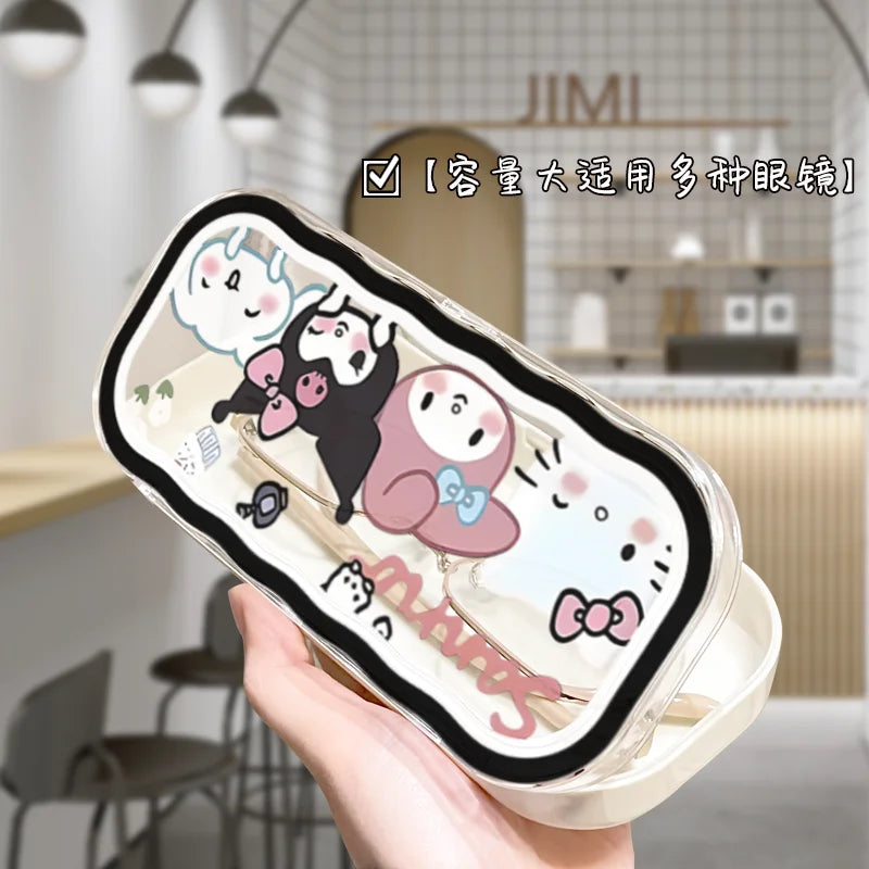 New Hello Kitty Glasses Case Kuromi Storage Box Anime Kawaii Cartoon Transparent Sunglasses Protective Case Girl for Gift