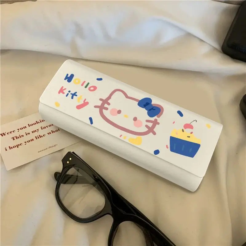 Kawaii Hello Kitty Glasses Case Cartoon Cute Portable Anti-Pressure and Anti-Fall Myopia Eye Box Sunglasses Storage Box