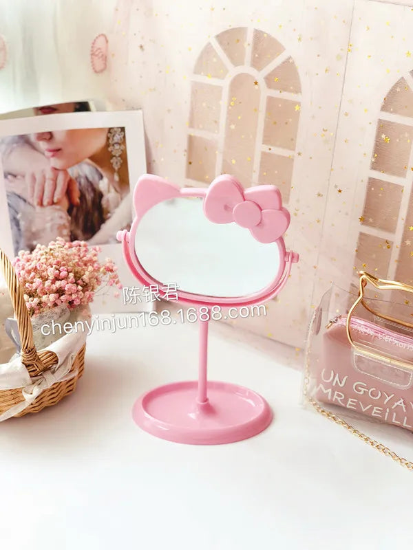 Hello Kitty Vanity Mirror Cartoon Shiny Rhinestones Beauty Handheld Mirror Diamond Pink Girls Flip Girl Gift