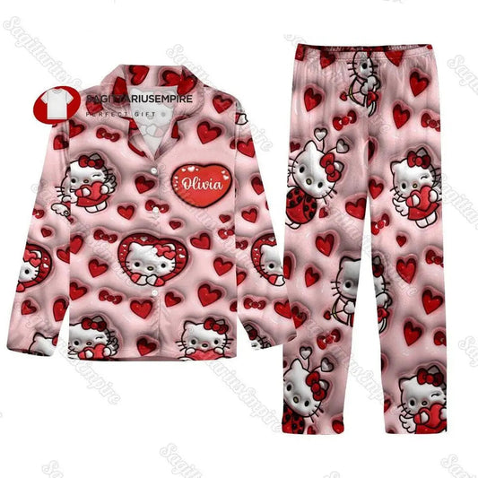 2025 New Hello Kitty Pajama Set 3d Printed Casual Men's and Women's Long Sleeve Shirt Pajama Set Hellokitty Family Pajamas Set