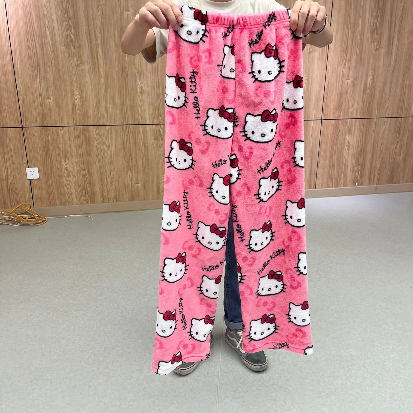 Sanrio Hello Kitty Pajamas Pants Y2K Flannel Women Nightmare Before Christmas Women Casual Plush Pants Autumn Girl Trousers Gift