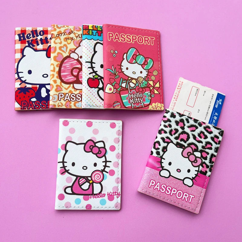 Cartoon HELLO KITTY Travel Passport Cover Wallet Unisex Business Multifunction Credit Card Purse Women's Organizer Passport Case