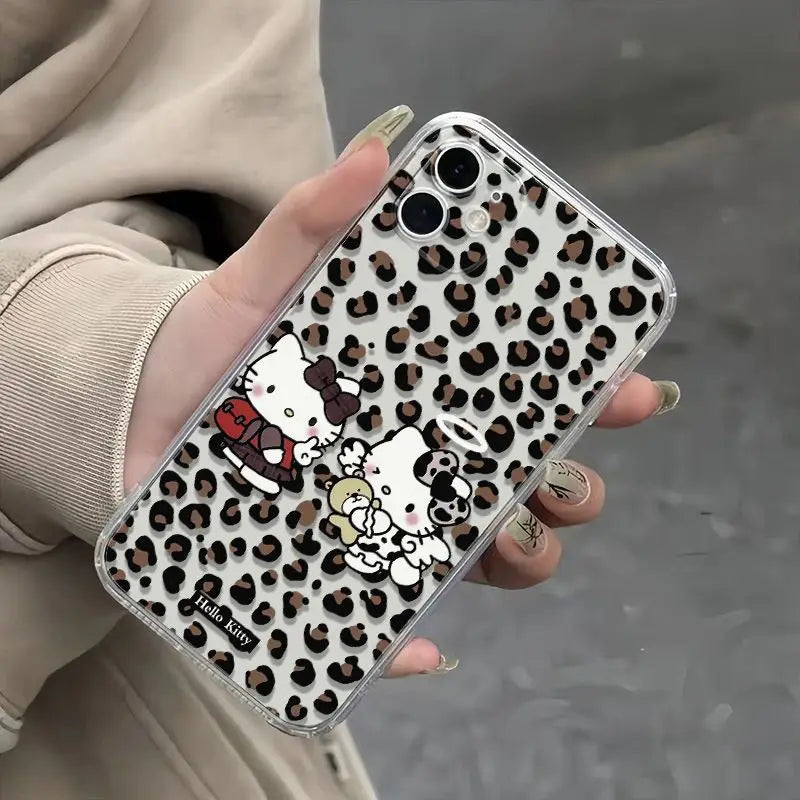 Original Leopard Hello Kitty Phone Case For iPhone 16 15 14 13 12 11 Mini Pro Max X XR XS Max 6S 6 7 8 Plus SE 20 Cover