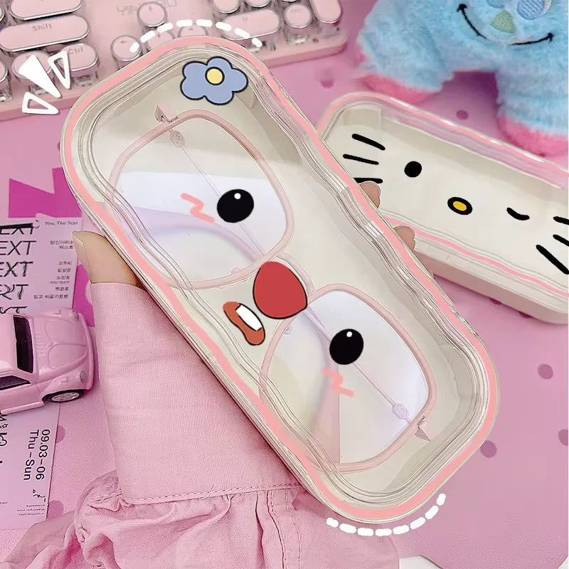 New Hello Kitty Glasses Case Kuromi Storage Box Anime Kawaii Cartoon Transparent Sunglasses Protective Case Gift for Girl