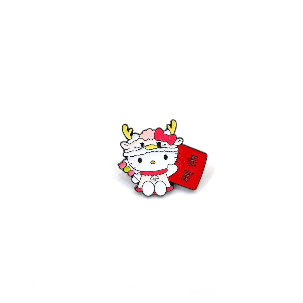 New Year Cinnamoroll Hello kitty Melody Enamel Brooch Kuromi Pins Metal Badge Lapel Brooch Backpack Accessories Jewelry Gift