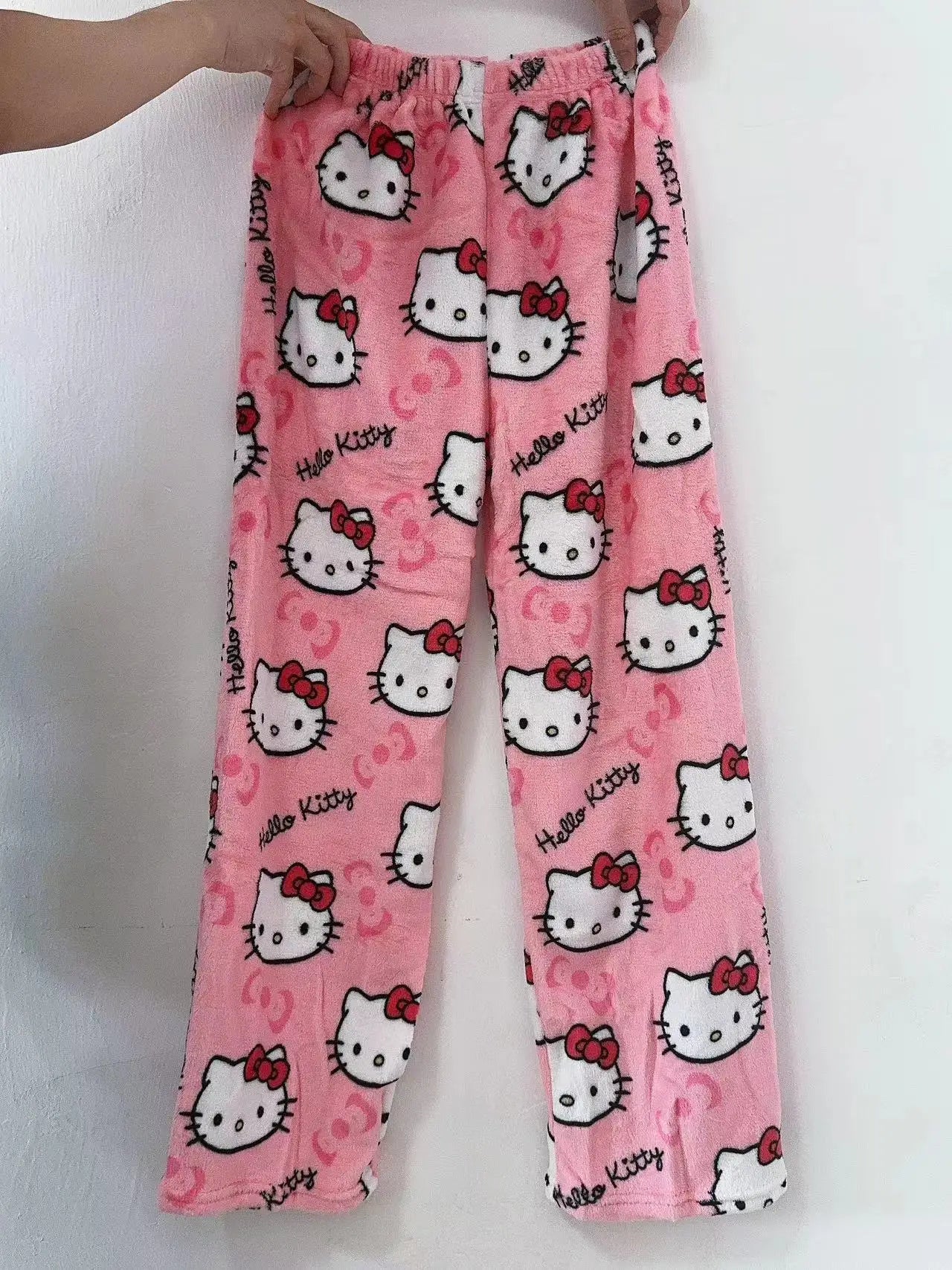 Hello Kitty Anime Y2k Kawaii Flannel Pajamas Women's Warm Woolen Cartoon Casual Home Pants Autumn Winter Fashion Trousers