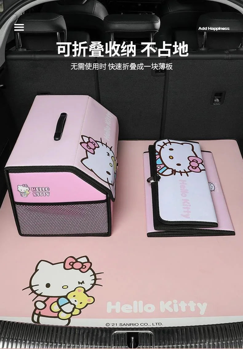 Sanrio Kawaii Hello Kitty Car Trunk Storage Box Anime Cartoon Lovely Fashion Exquisite Creative Waterproof Universal Storage Box