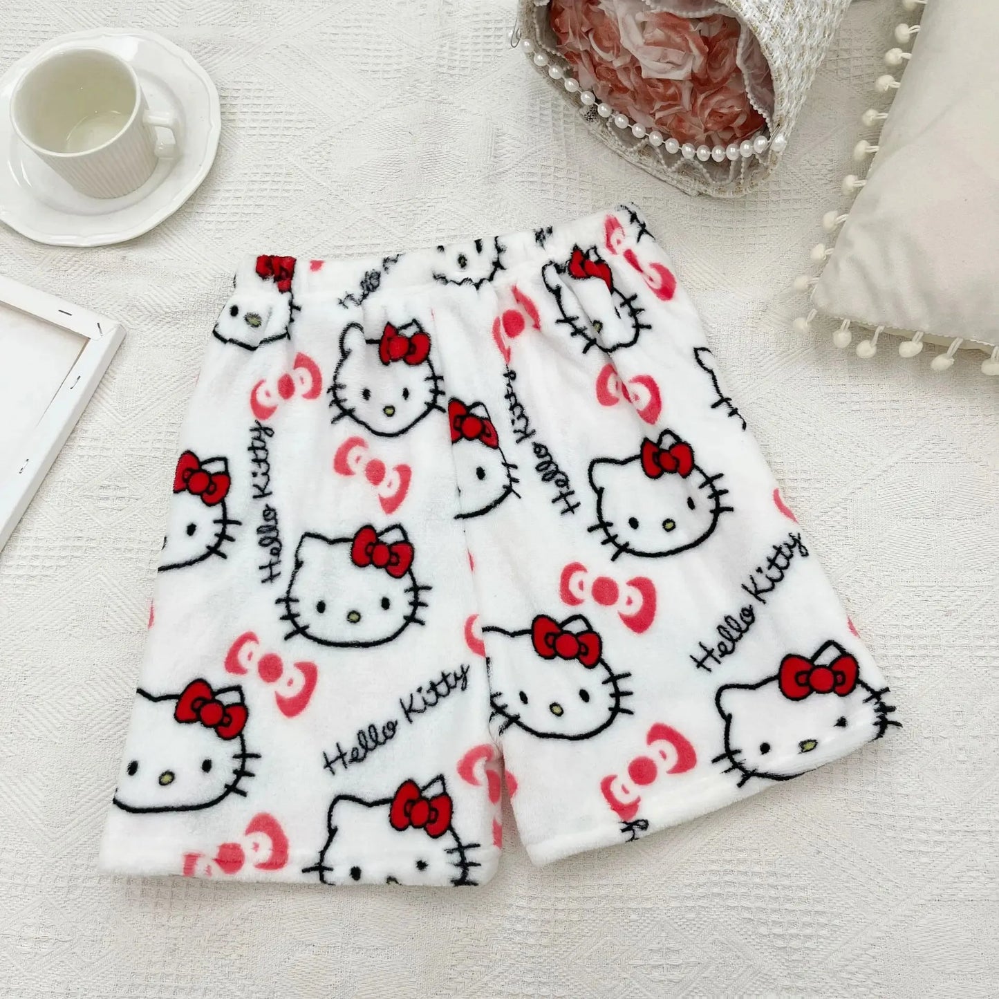 Sanrio Hello Kitty Pajamas Spider-Man Flannel Fashion Trouserswomen Kawaii Woolen AnimeCartoon Casual Home Pants Winter Clothing