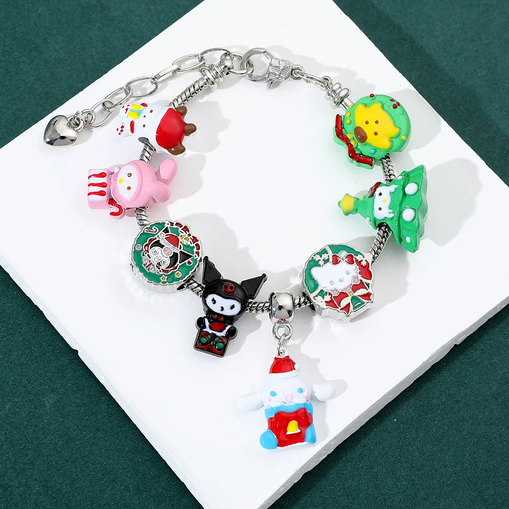 Christmas Style Charms Bracelet for Girl, DIY Jewelry Accessories, Kawaii, Hello Kitty, Kuromi, Melody, Student