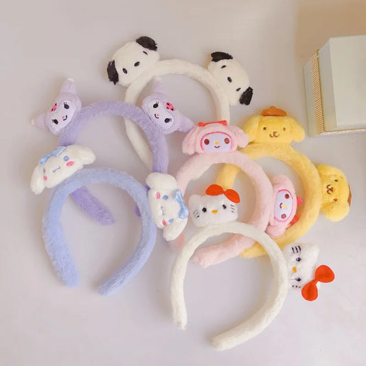 Kawaii Accessories Hello Kitty Makeup Wash Hair Ring Kuromi Cinnamoroll My Melody Hair Band Headband Girl Birthday Gift